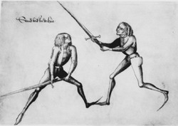 Фехтование на полуторных мечах без доспехов. Иллюстрация из руководства Hans Talhoffer`а 1467г.