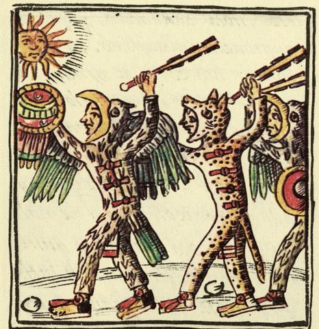 Ацтекские воины, размахивающие макуауитлями, рисунок из флорентийского Кодекса 16-го века