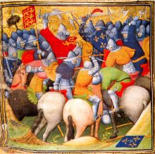 Конный бой на мечах в битве при Креси (1346г), "Большие французские хроники", 1415г