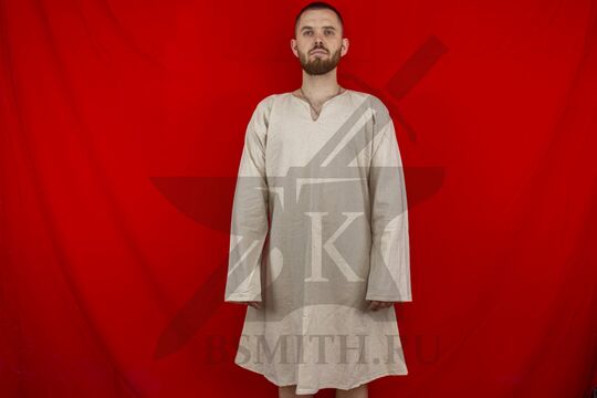 Камиза мужская длинная, лен, вид спереди