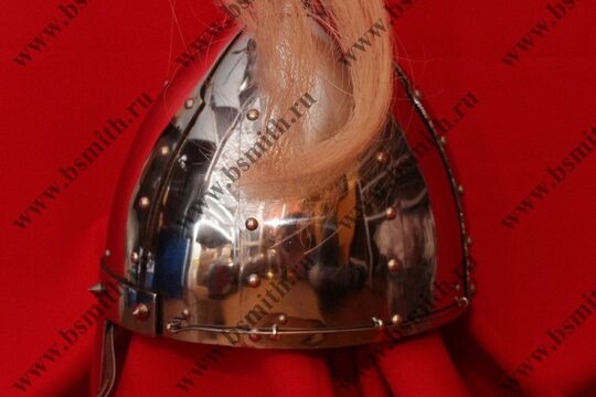 Шлем из Казазово, полировка, плюмаж, крепление по бармицу (скобы и проволока), фото 2