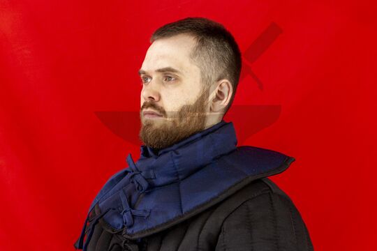 Оплечье стеганое, 3 слоя, грета, вид в три четверти, синий