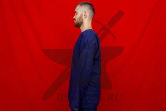 Рубаха мужская, Русь, лен синий, вид сбоку