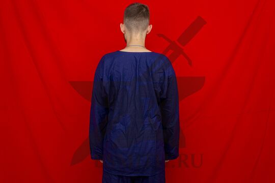 Рубаха мужская, Русь, лен синий, вид со спины