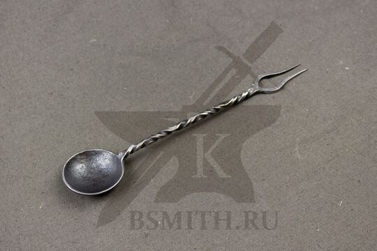 Ложка-вилка простая, 2 зуба, вид со стороны ложки