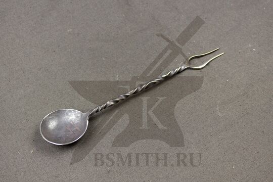 Ложка-вилка простая, 2 зуба, нержавейка (AISI304), вид со стороны черпала