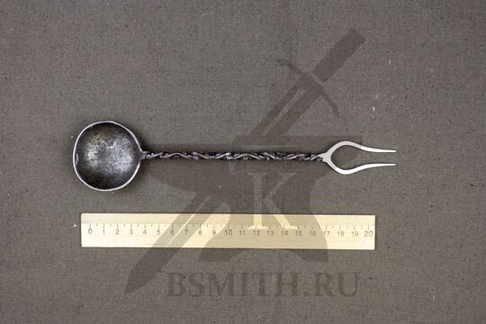 Ложка-вилка рифленая, 2 зуба, размеры