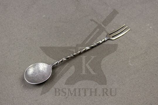 Ложка-вилка простая, 3 зуба, нержавейка (AISI304), вид со стороны черпала