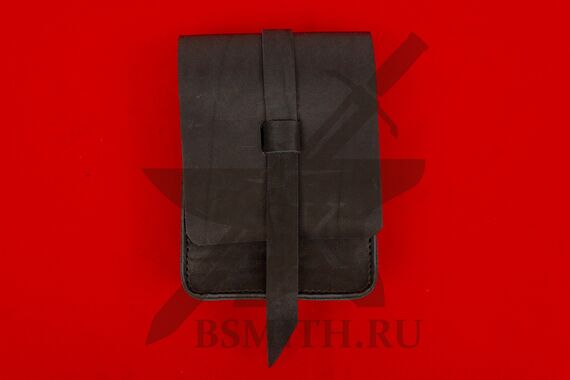 Кожаная сумка поясная, прямоугольная, черная