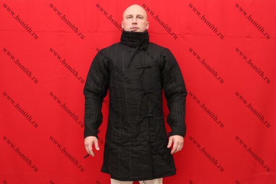 Поддоспешник длинный черный, 2 слоя, лен