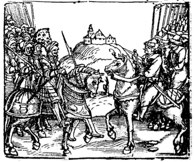 Изображение битвы при Чашниках (на Уле) в немецком «летучем листке», 1564 год